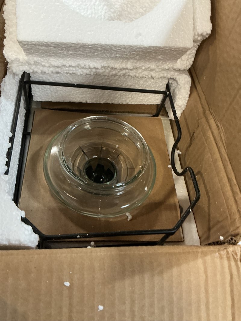 Condition photo showing Good Condition for 2.5 gallon glass beverage dispenser with stainless steel spigot, metal stand, and drip tray – mason jar style drink dispenser for parties, iced tea, water, lemonade, and more
