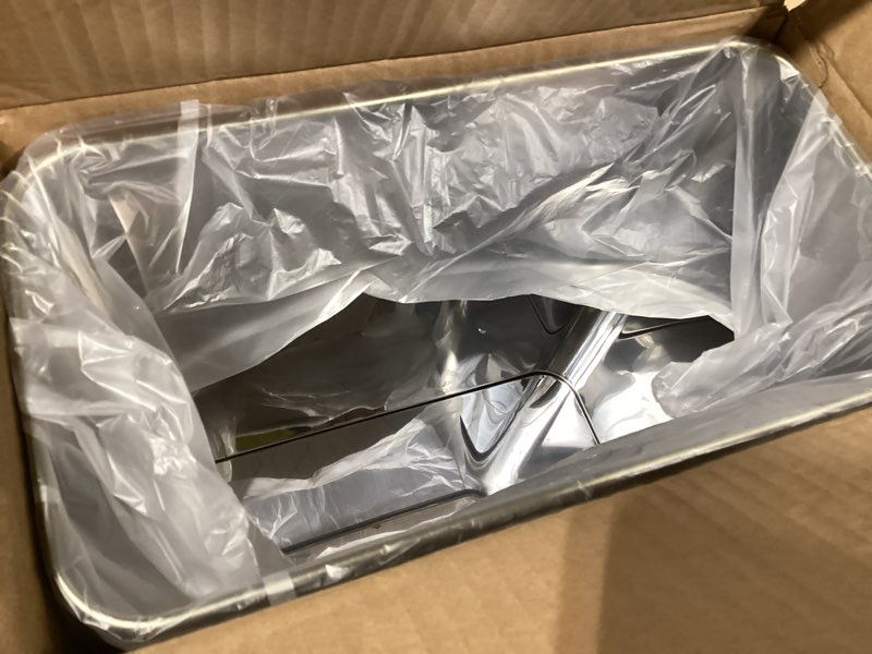 Condition photo showing Good Condition for mDesign Stainless Steel Slim Rectangular Modern Metal 2.6 Gallon/10 Liter Trash Can Wastebasket, Garbage Container Bin for Bathroom, Bedroom, Kitchen, Home Office; Holds Waste, Recycling - Soft Brass