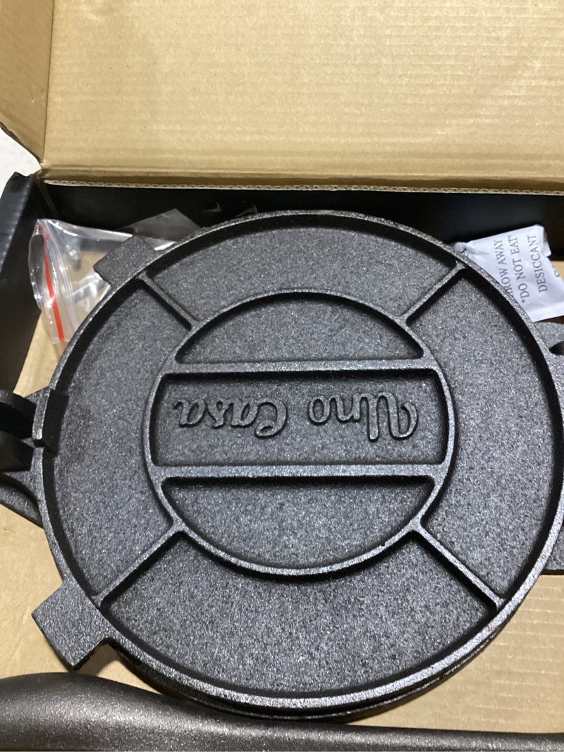 Condition photo showing As Is for uno casa cast iron tortilla press 8 inch - tortilla maker press, pre-seasoned roti maker with 100 pcs parchment paper - heavy duty quesadilla maker for homemade flatbreads, rotis, empanadas