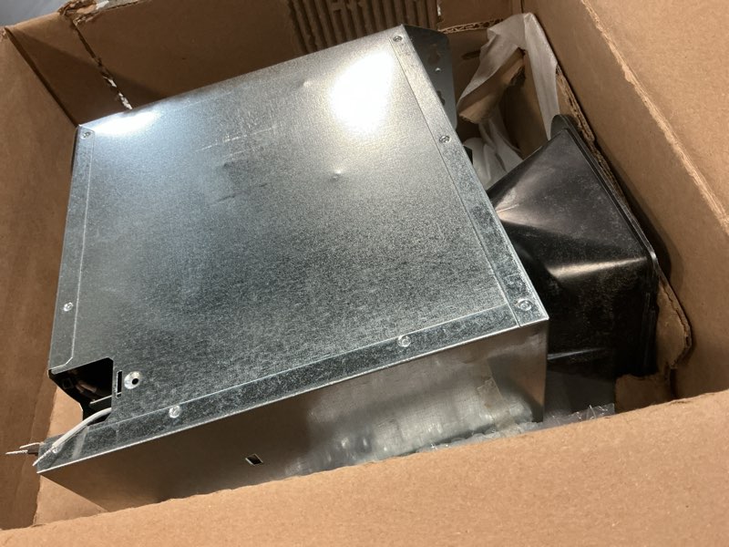 Condition photo showing As Is for broan-nutone chromacomfort bathroom exhaust fan with bluetooth speaker, powerful 110cfm/1.5 sones, 24-color led light, spk110rgbl, wall switch chroma sensonic