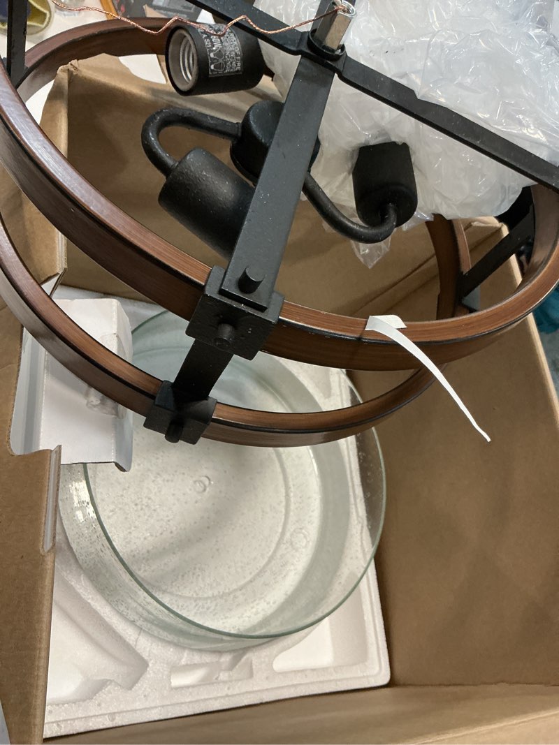 Condition photo showing As Is for kichler barrington 3-light 14-in distressed black semi flush mount light