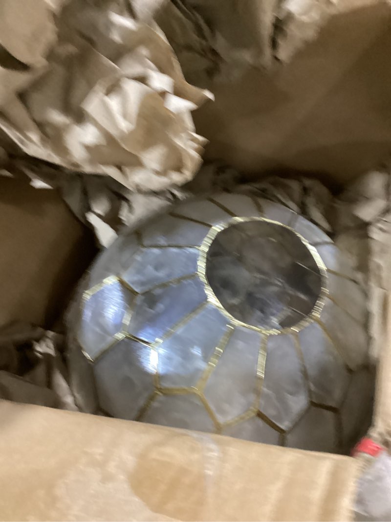 Condition photo showing Good Condition for Creative Co-Op Honeycomb Globe Light, Capiz White Seashells with Antique Gold Pendant Gold 12" Globe