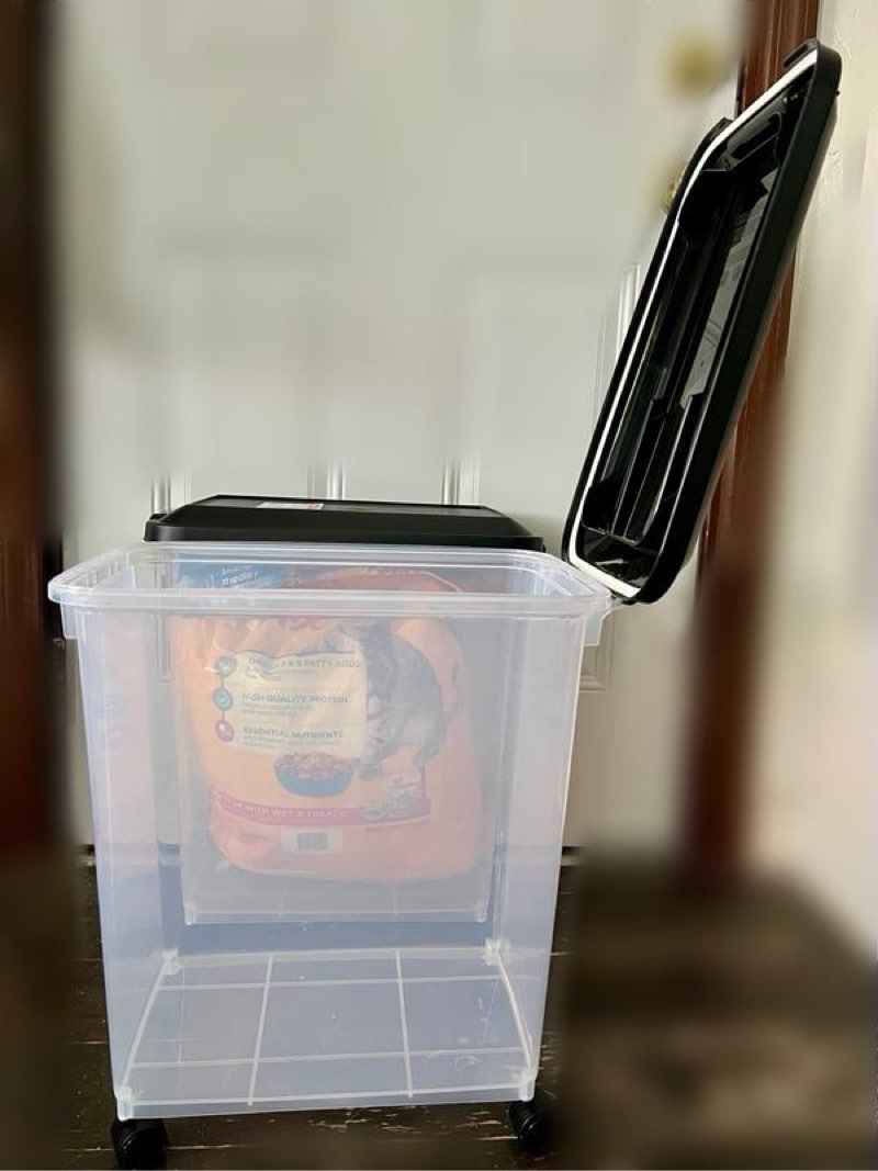 airtight dog & cat food storage container with wheels, clear/black, 30-lbs, 2 count