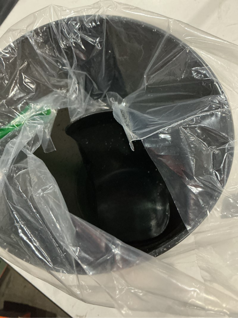 Condition photo showing As Is for (incomplete, missing pieces, missing lid)umbra 1.25 gallon mini waste can with removable swing-top lid - small garbage bin for kitchen, bathroom, bedroom, office - compact trash can fit under tables & counters - galaxy black