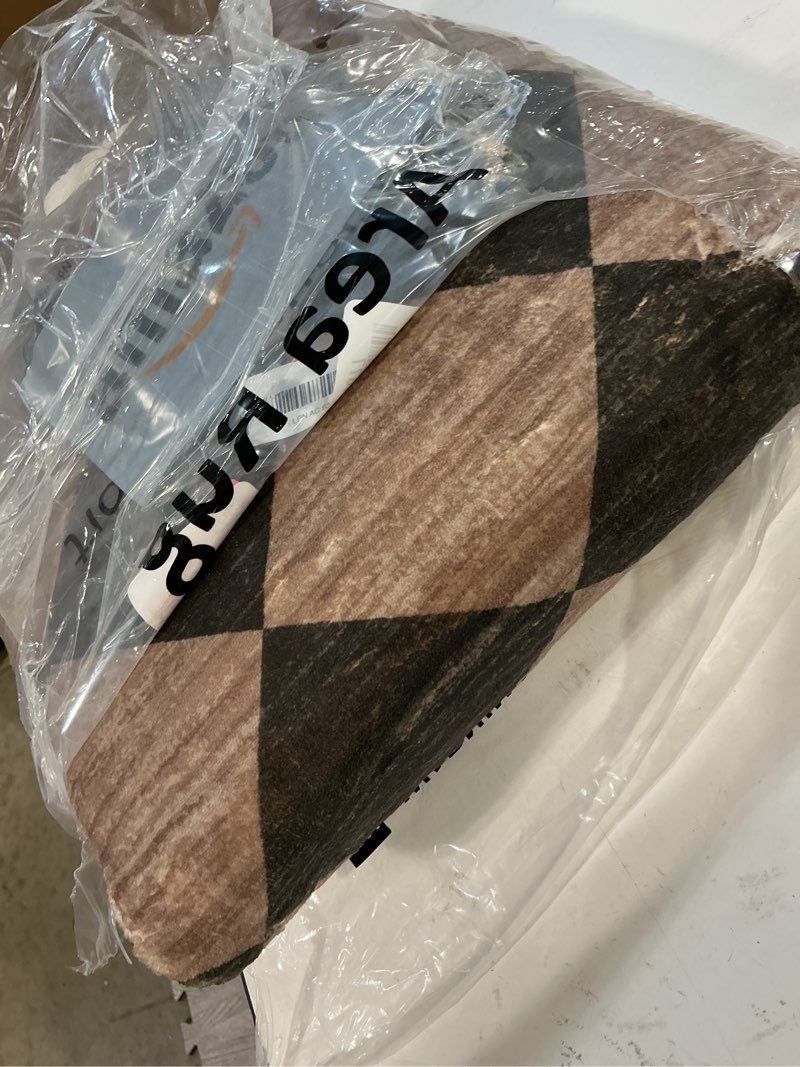 Condition photo showing Good Condition for beeiva checkered hallway runner rug 2.5x8 vintage kitchen runner rugs non skid washable 8ft, stain resistant ultra thin entryway decor framhouse fall diamond carpet for bathroom besides (brown/black) 2.5'x8' (rectangular) brown