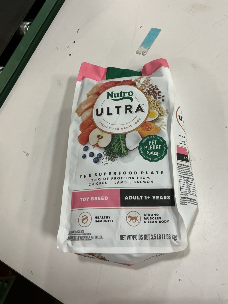 Condition photo showing New/Like New for (BB/04/07/2026) Nutro Ultra Adult Toy Breed Dry Dog Food, Chicken, Lamb and Salmon Protein Trio, 3.5 lb Bag