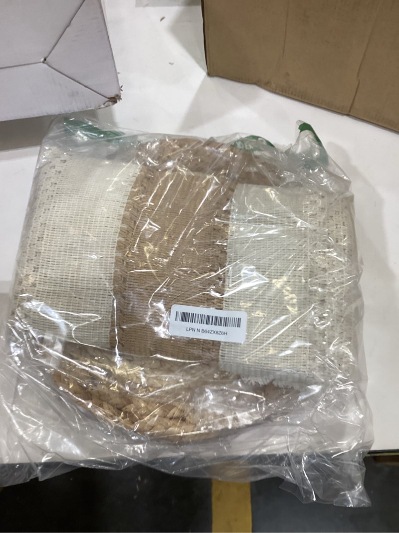 Condition photo showing Good Condition for Handmade Boho Placemats Set of 6 - Natural Cotton Burlap and Water Straw Woven Rattan Wicker Braided Combination Table Mats, Macrame Table Décor Farmhouse Bohemian Style for Dining Room Table Kitchen