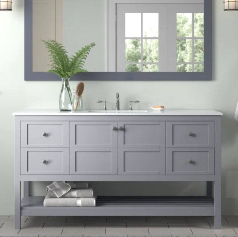 incomplete AVAN6040AAB Krish 60'' Single Bathroom Vanity with Engineered Marble Top