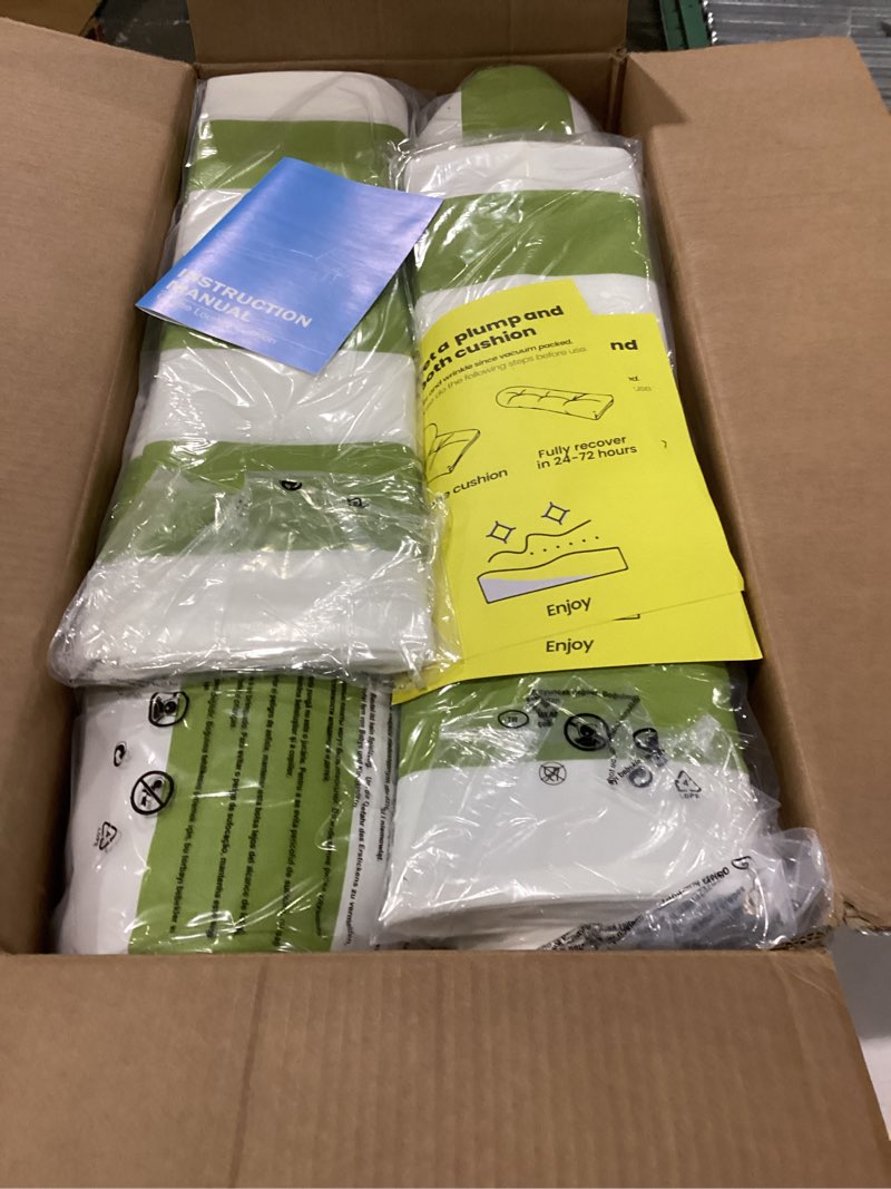 Condition photo showing New/Like New for Outdoor Chaise Lounge Cushion Set of 2 with Head Pillow and Side Pockets, Water Repellent & Weather Resistant Patio Recliner Lounge Chair Cushions for Lawn, Pool & Beach (Green Stripe, 80" x 23") 80"x 23" Green 2