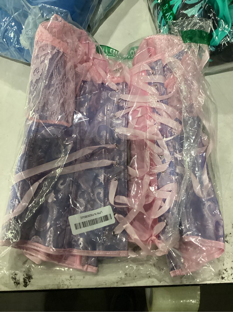 Condition photo showing Good Condition for corset top for women renaissance overbust lace up bustier corset tops | off shoulder floral corset top with lace sleeves for renaissance fair, gothic, steampunk, pirate, fairy, halloween costumes x-small purple