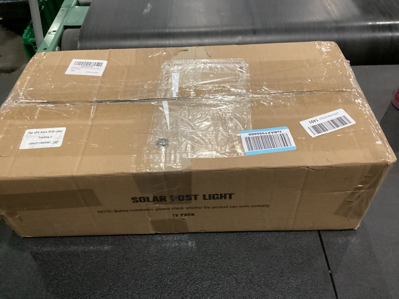 Condition photo showing New/Like New for APONUO Solar Post Cap Lights with 8 RGB Solid Colors & Multicolor Flow - 16 Pack 6x6 Post Cap Solar Light, IP65 Waterproof - Fits 4x4 5x5 6x6 Wood & Vinyl Posts - Black Black-RGB 16 Pack