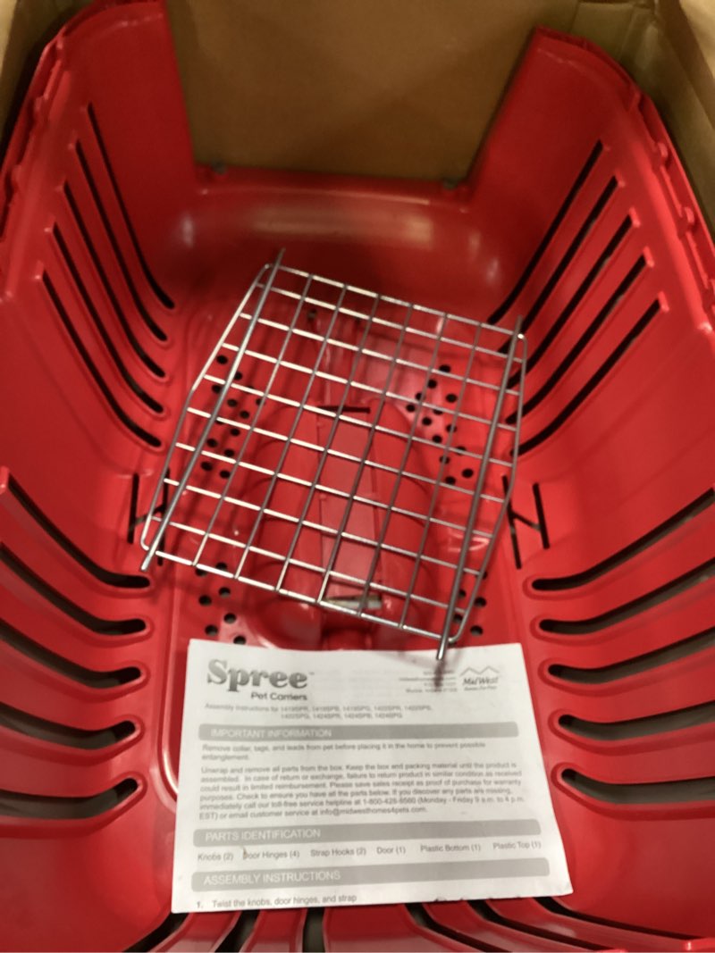 Condition photo showing New/Like New for midwest homes for pets spree travel carrier – hard-sided dog & cat carrier, small pet travel crate with handle, ventilated design, easy assembly, 24-inch, red red 24 inch