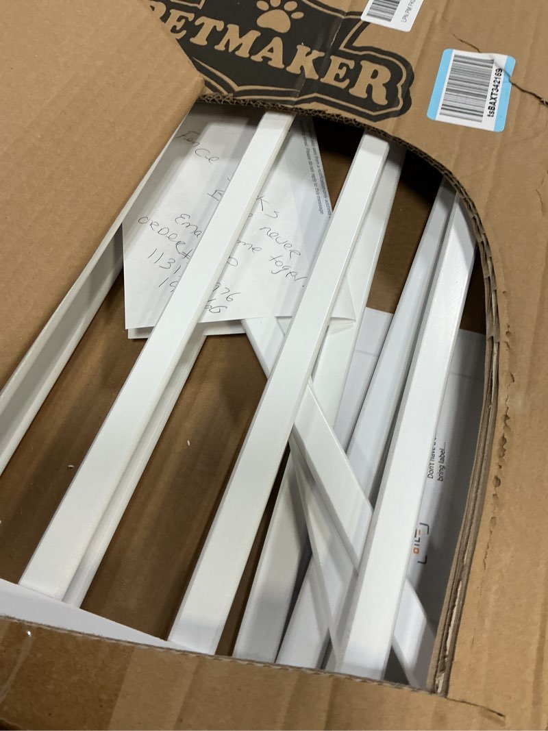 Condition photo showing As Is for Pet Gate - 3-Panel Indoor Foldable Dog Fence for Stairs, Hallways, or Doorways - 55x24-Inch Retractable Freestanding Dog Gates by PETMAKER (White) White 3 Panel