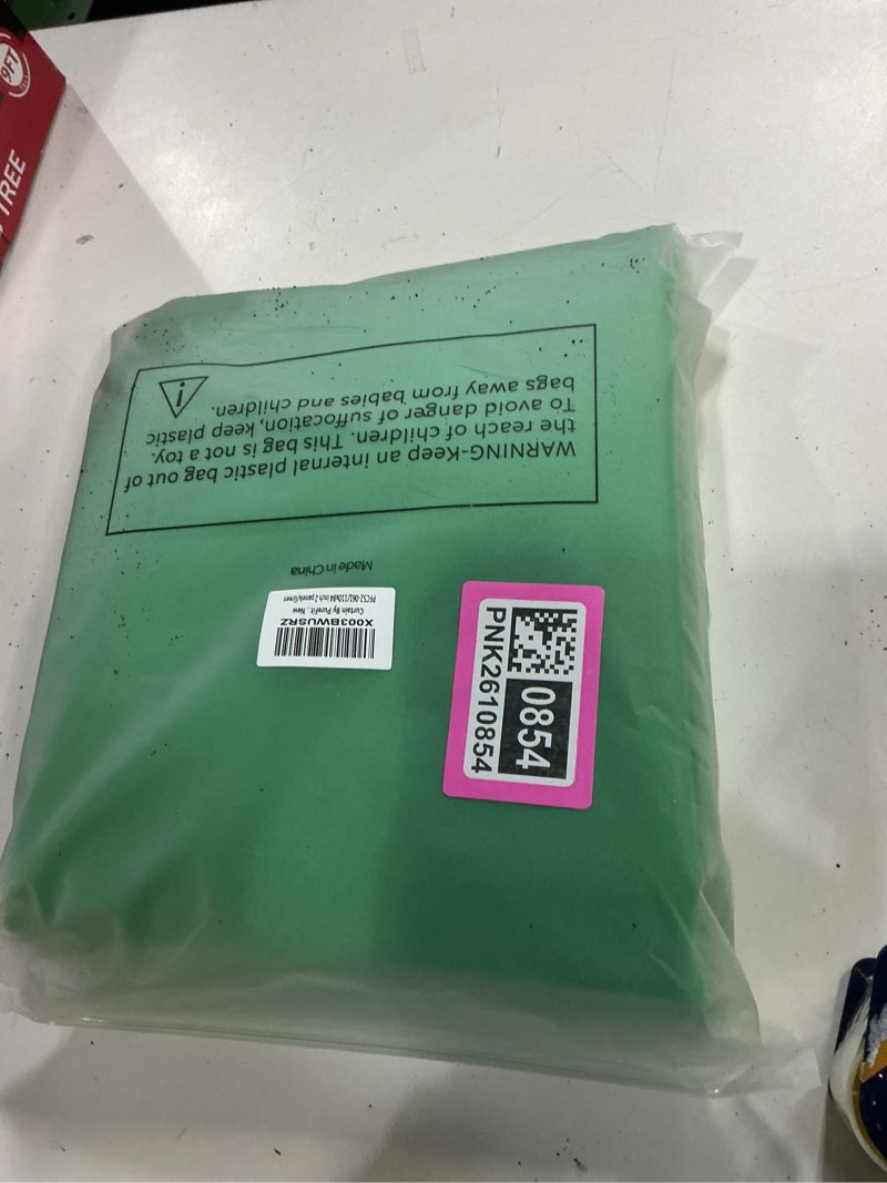 Condition photo showing New/Like New for PureFit Outdoor Curtains for Detachable Sticky Tab Top Patio Waterproof – Weatherproof, UV and Fade Resistant Outside Curtains for Gazebo, Porch, Pergola, Privacy Curtain, 54 x 84 in, 2 Panels, Green Green 54"W x 84"L (Pack of 2)