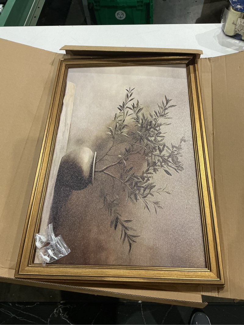 Condition photo showing Good Condition for vintage botanical wall art, gold framed olive tree paintings wall decor, modern farmhouse still life canvas prints, plant antique pictures, organic modern artwork for living room bathroom 16x24 inch olive tree framed 24"l x 16"w