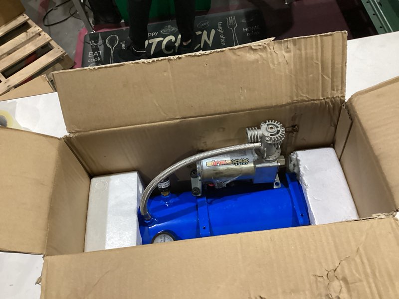 Condition photo showing As Is for JDMSPEED New 150PSI DC 12V Air Compressor with 6 Liter Tank 1.6 Gallon For Train Horns Motorhome Tires