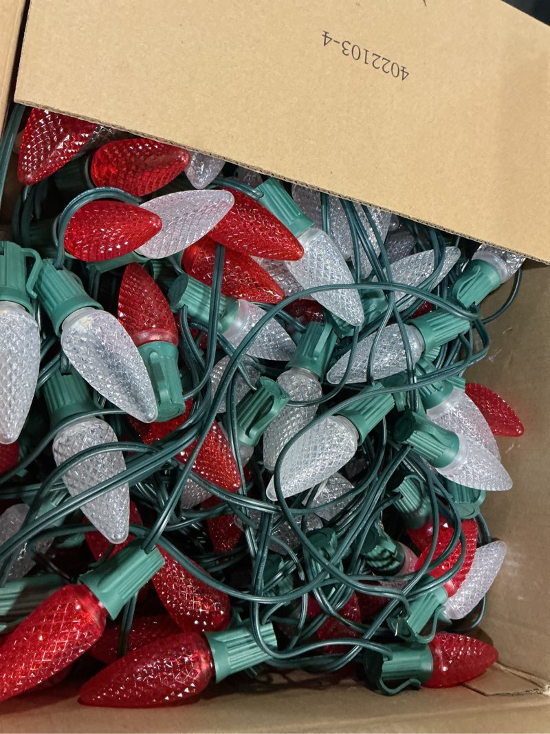 Condition photo showing Good Condition for Brightown C9 Christmas String Lights, Red and Warm White Commercia Outdoor Christmas Lights with 150 Strawberry C9 LED Bulbs, Waterproof Extendable UL Certified for Party Holiday Indoor Xmas Decor Red and Warm White 150 FT