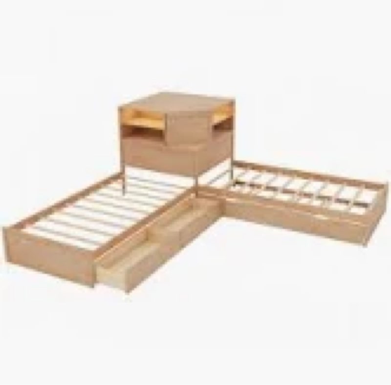 (incomplete box 2/2)L-Shaped Combination Twin Bed with Trundle and Drawer