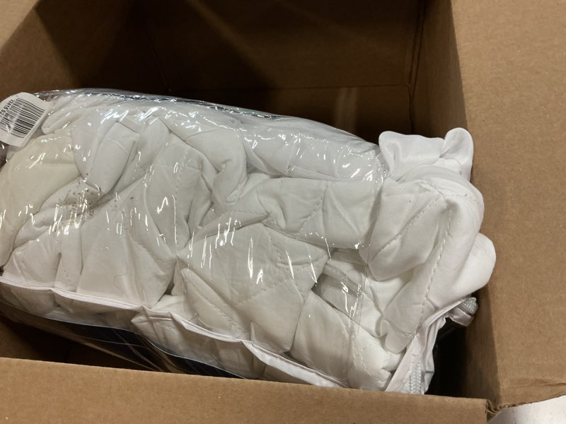 Condition photo showing As Is for sealy luxury 100% cotton soft top layer, high loft comfort eternaloft fiberfill, durable stretch corners mattresses 18 inches deep machine washable fitted mattress pad, queen size, white