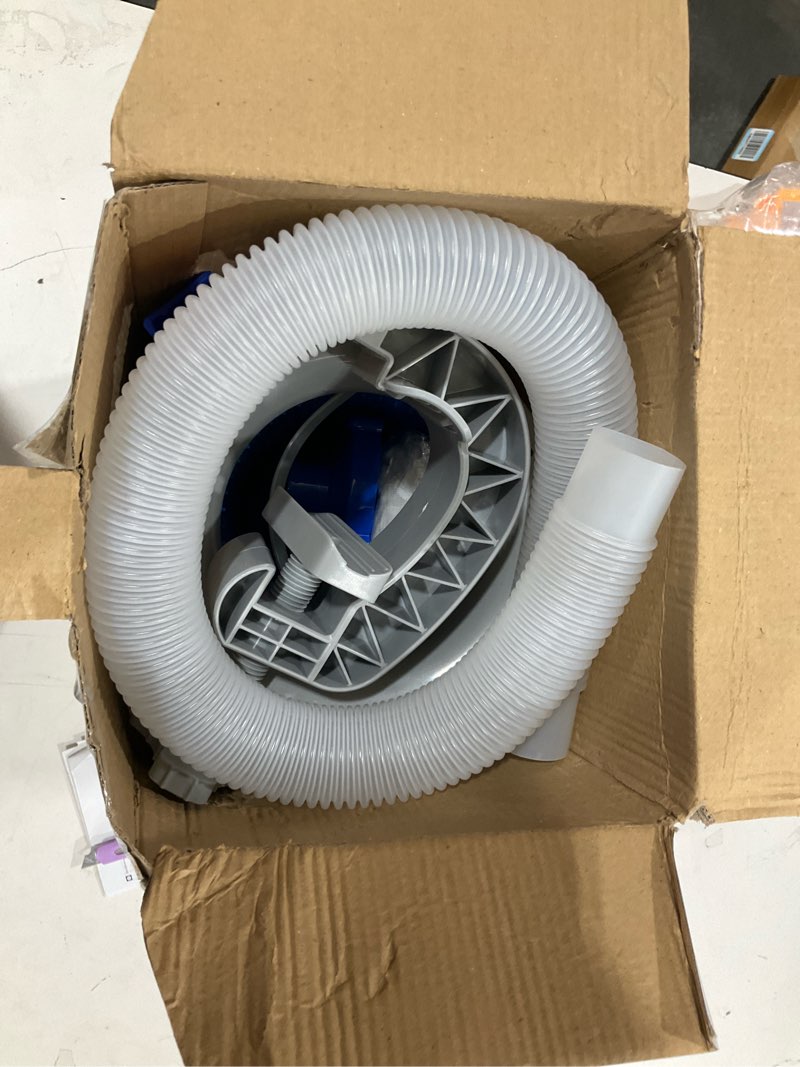 Condition photo showing New/Like New for above ground pool skimmer with 5 skimmer socks, wall mount surface skimmer with hose & basket, compatible with intex pools, adjustable floating filter, automatically removes leaves & debris