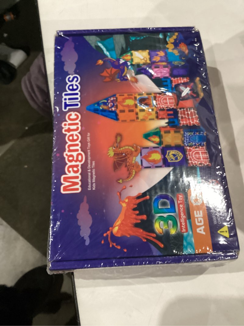 Condition photo showing New/Like New for Dinosaur Magnetic Tiles, STEM Building Toys for Kids Ages 3-8, 3D Movable Dragon Castle Set with Portable Storage Box, Educational Construction Kit for Boys Girls Birthday