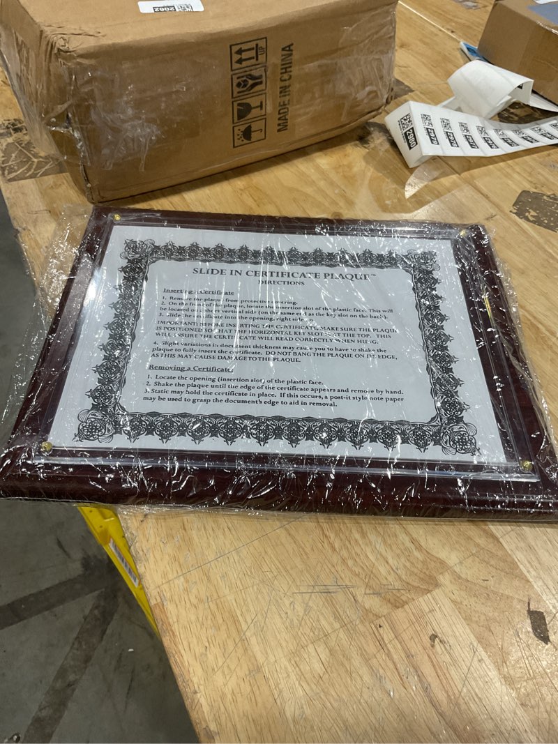Condition photo showing Good Condition for fine stationery walnut certificate award plaque - slide-in 8.5x11 certificate or diploma, wall frame