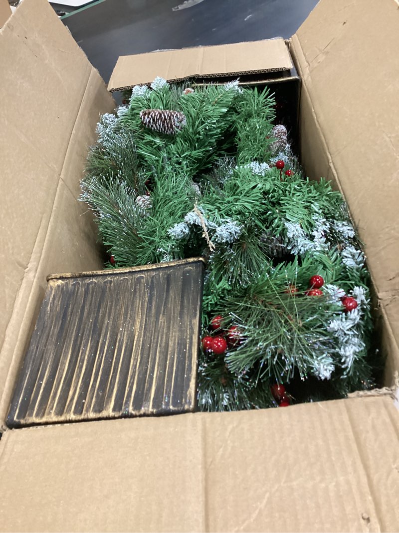 Condition photo showing Good Condition for 4FT Outdoor Christmas Tree with Lights in Vintage Potted Base, Battery Operated Xmas Tree with Snow-Touched Branches, 100 LED Warm Lights with Timer, Porch Entryway Holiday Decoration Snowy Glow Tree 2