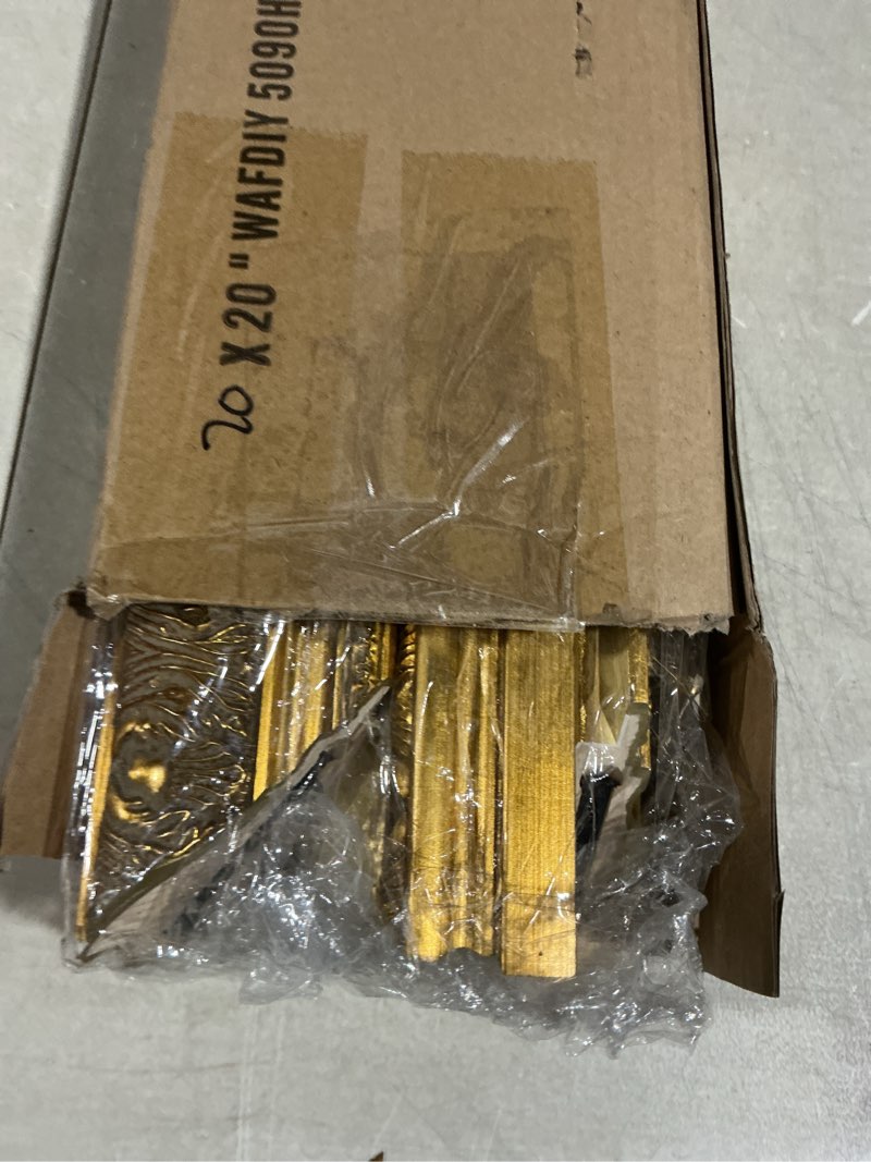 Condition photo showing Good Condition for DIY Solid Wood Ornate Frame for 20x20 Rococo Paintings, 2.4” Wide Gold Traditional Frame for Pictures Art Lover Housewarming Birthday Wedding Grandparents Teacher Gift, No Cover & Back 20x20" Gold