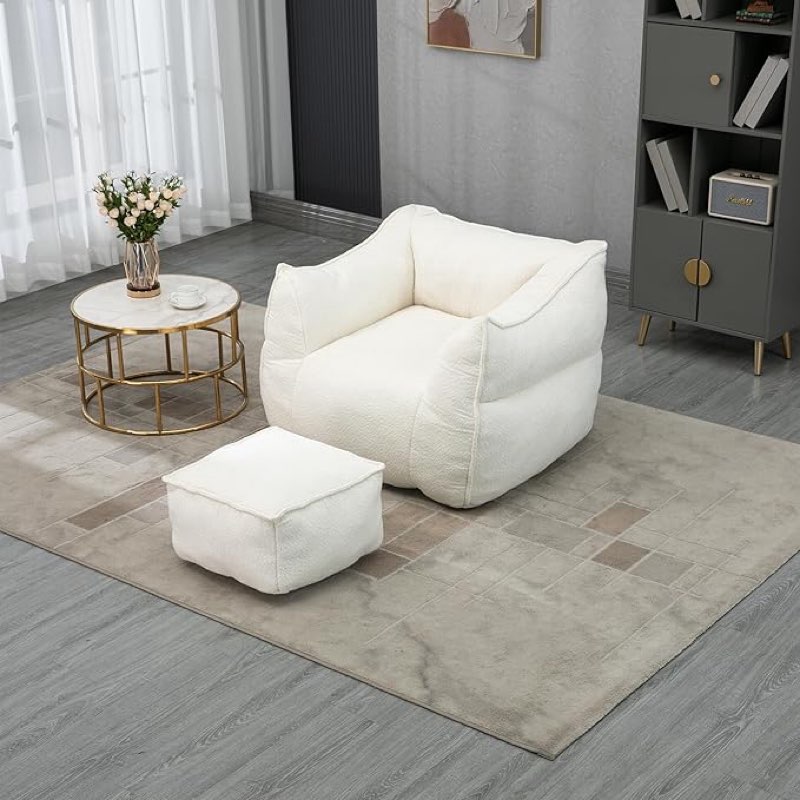Ultra Soft Bean Bag Chair with Removable Cover, Versatile Luxury Lazy Sofa & Adults Kids, Ergonomic Design, Durable Indoor Outdoor Lounge Couch for Living Room, Bedroom, Patio (Beige)