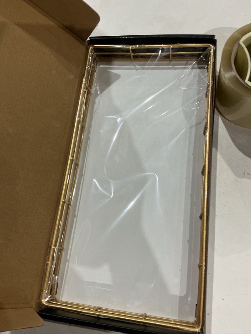 Condition photo showing Good Condition for toilet paper basket organizer – oak wood toilet tank tray with metal frame, back of tank or top bathroom counter storage – gold & white modern decor gold & white 13" x 6.5" x 2"