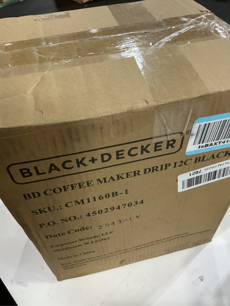 Condition photo showing As Is for BLACK+DECKER 12-Cup Digital Coffee Maker, Programmable, Washable Basket Filter, Sneak-A-Cup, Auto Brew, Water Window, Keep Hot Plate, Black Black coffeemaker