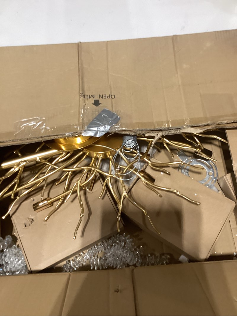 Condition photo showing New/Like New for Tree Branch Chandelier L47 Luxury Rectangular Crystal Raindrop Pendant Light 13 Lights Kitchen Island Hanging Light Fixture for Living Room Dining Room Foyer Entryway Gold