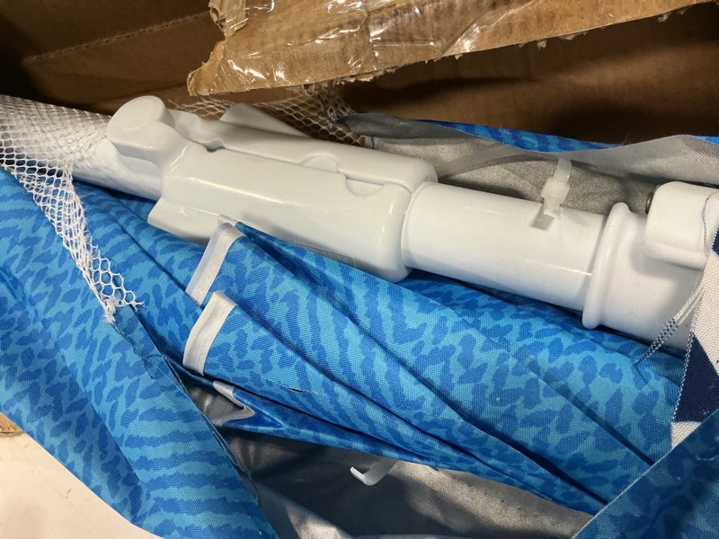 Condition photo showing As Is for tommy bahama 6' upf 50+ tilt beach umbrella with integrated sand anchor, wind vent, and carry bag