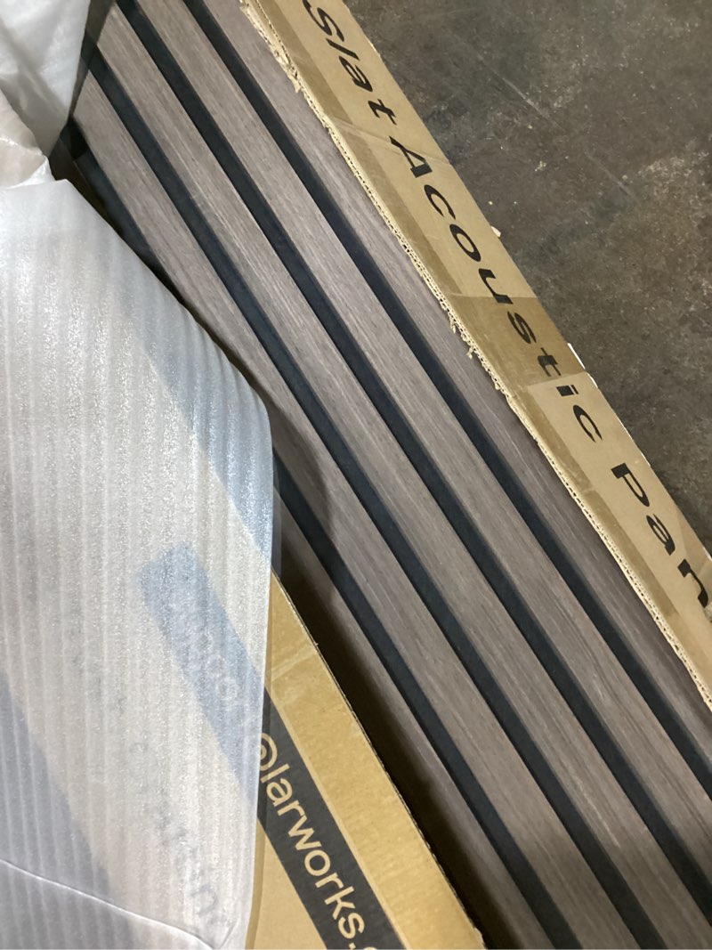 Condition photo showing Good Condition for Acoustic Wood Slat Panels 4 Pack 106" x 12.6", Soundproof Wooden Wall Panels, 3D Fluted Panel for Interior Wall Decor, Living Room, Bedroom - Walnut (Cover Approx. 37 sq.ft)