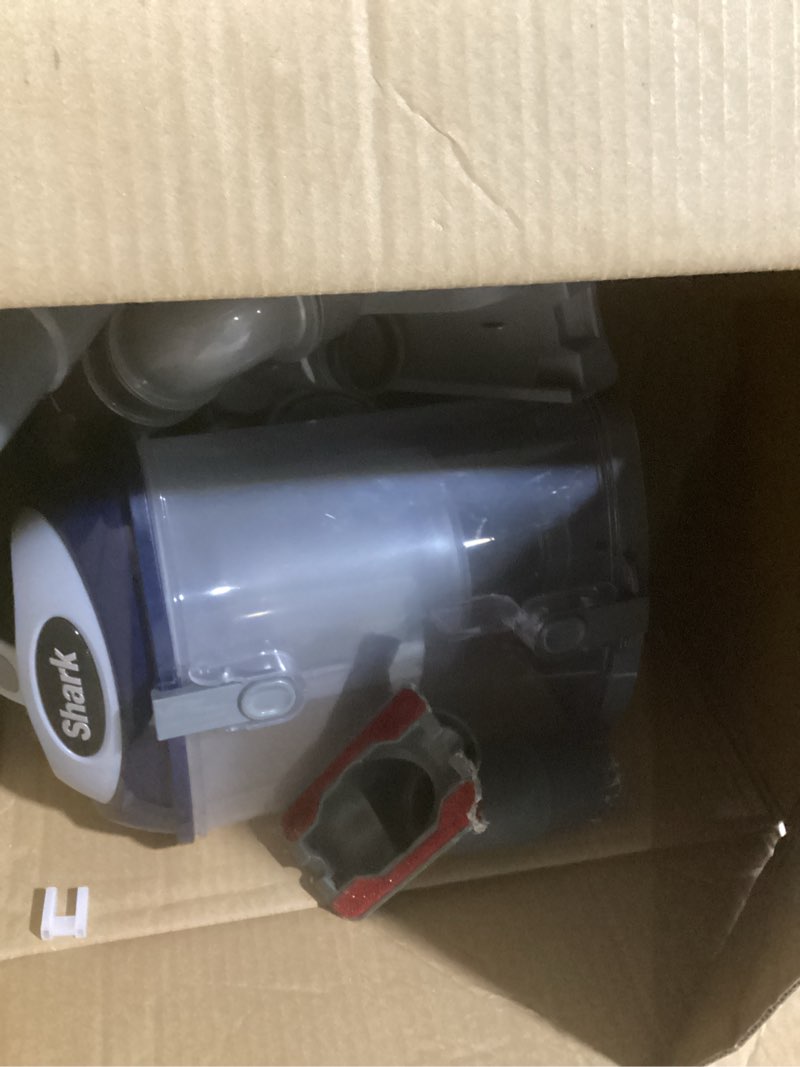 Condition photo showing As Is for shark upright vacuum, navigator lift-away deluxe with large dust cup capacity, hepa filter, swivel steering, upholstery tool & crevice tool, blue, nv360