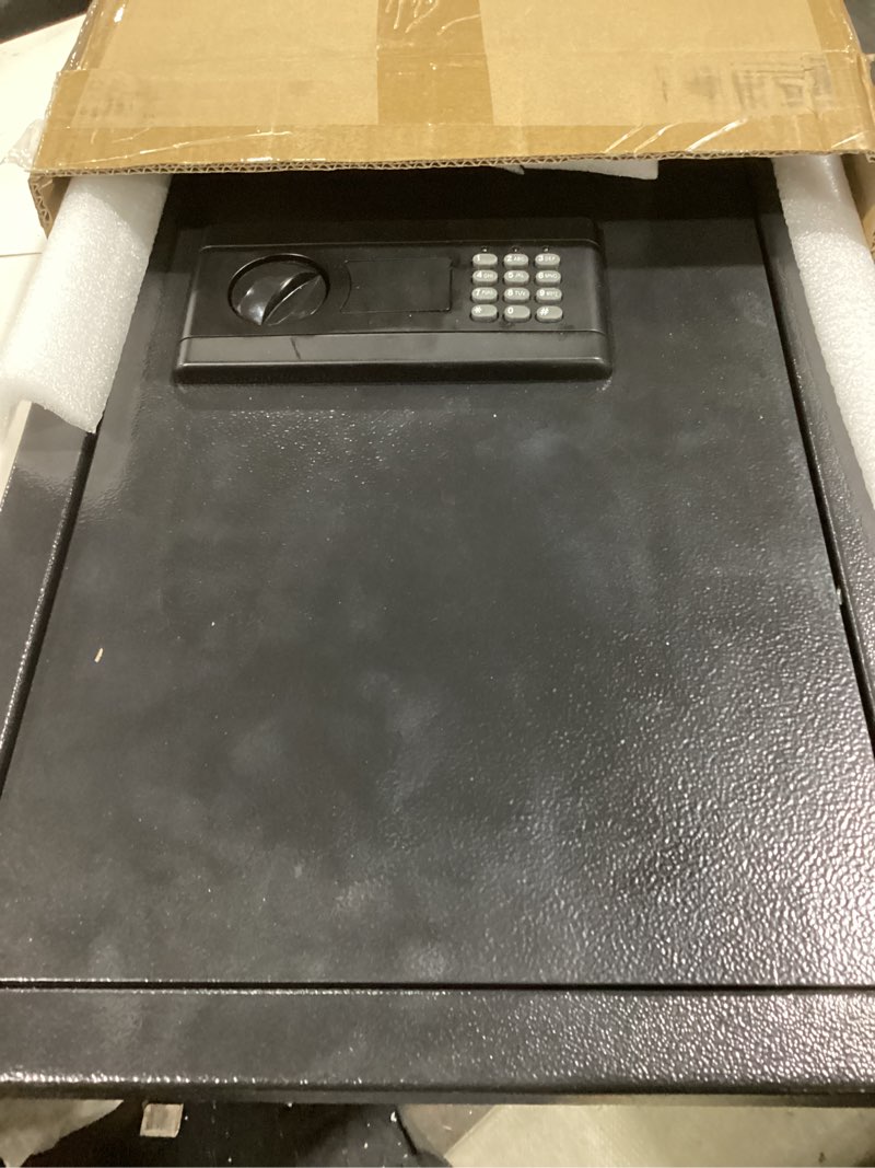 Condition photo showing As Is for 25.6" Tall Fireproof Wall Safes Between the Studs 16" Centers, Hidden Wall Safe with 2 Removable Shelf & Hidden Tray, Heavy Duty Wall Mount Safe for Money, Jewelry, Passport, Valuables 25.6" Tall Black