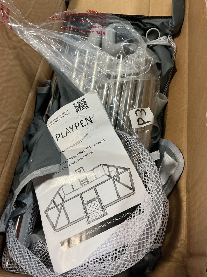 Condition photo showing As Is for xnwql baby playpen, 79"x71"baby playpen with mat indoor?outdoor playpen for babies and toddlers with breathable play pen with ocean balls hanging pocket basketball hoop and football goal 79"x71" with mat