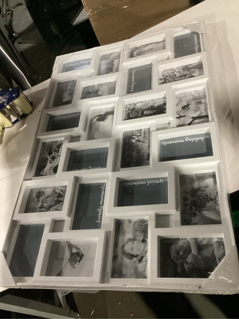 Condition photo showing Good Condition for J.M.Deco Collage Picture Frames for Wall 24 Slots, Reunion Friends Family Memory Large Photo Frame Selfie Gallery Puzzle Collage Wall Hanging for 4x6 Photo | Grey 24 Opening Grey