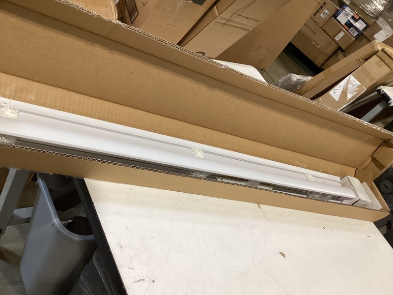 Condition photo showing As Is for chicology cordless mini blinds for indoor windows, 36.5" w x 60" h, white vinyl 1" slats with tilt wand, light filtering to room darkening, moisture-resistant, child-safe, screw-mount installation 36.5"w x 60"h white (commercial grade)