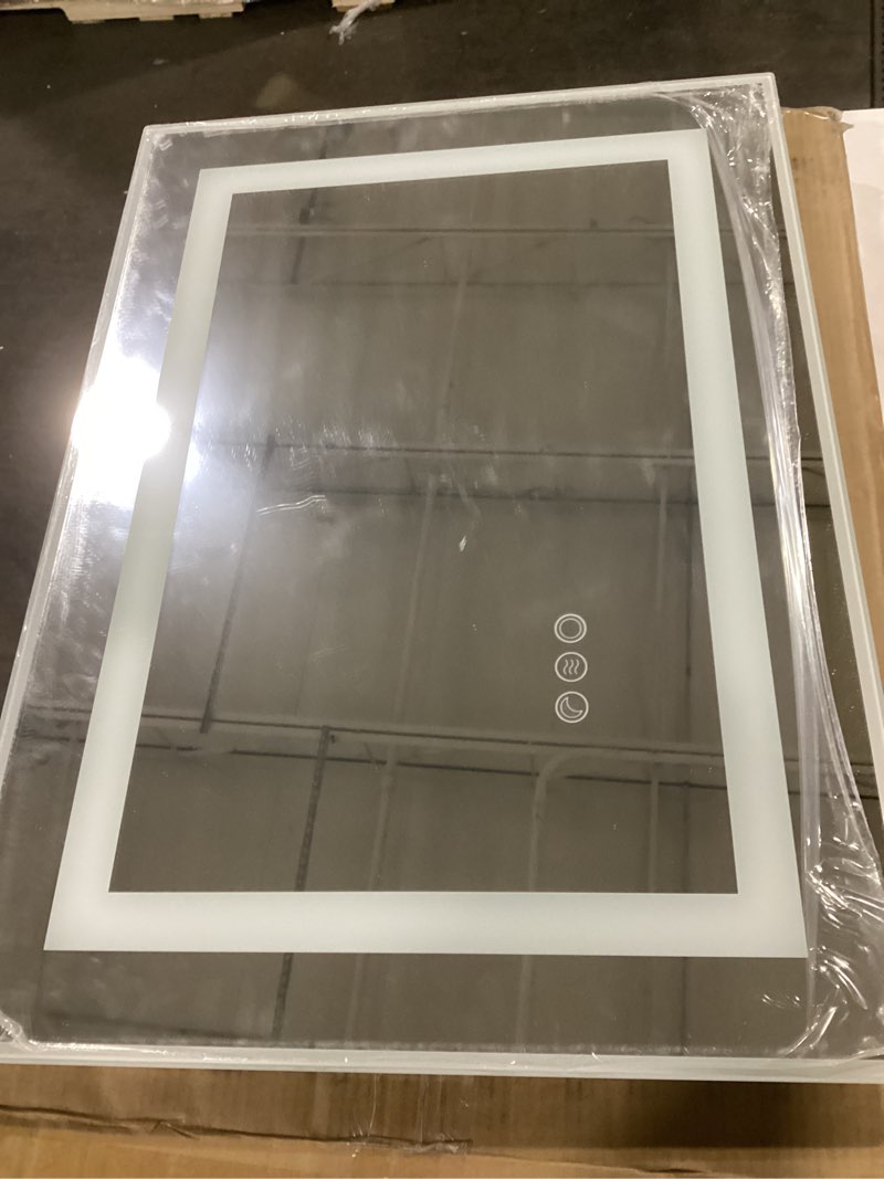 Condition photo showing Good Condition for LED Bathroom Mirror with Lights, 24×36 Lighted Vanity Mirror with 3 Colors Lights, Anti-Fog, HD Glass with Shatter-Proof Film, Dimmable Brightness, Memory Function, UL-Listed 24"L x 36"W Frontlit