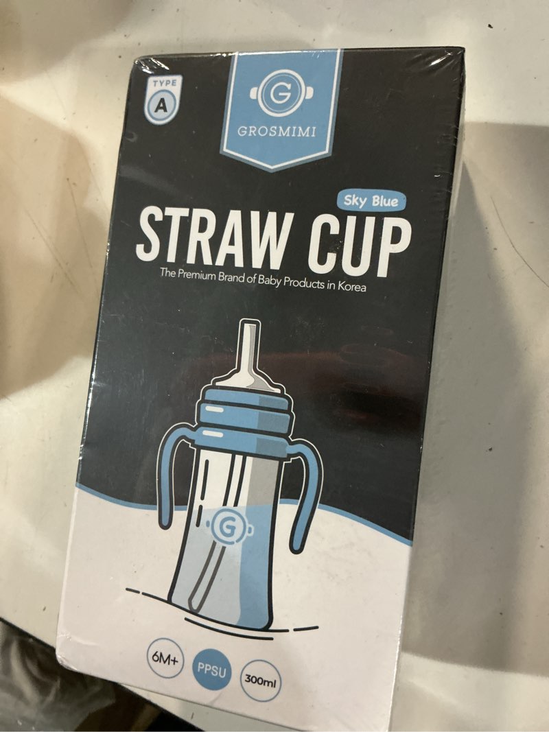 Condition photo showing New/Like New for grosmimi baby straw cup, spill-proof ppsu sippy cup with rotating handles for babies & toddlers 6+ months, silicone straw, bpa-free, stage 1, 10oz/300ml (sky blue)