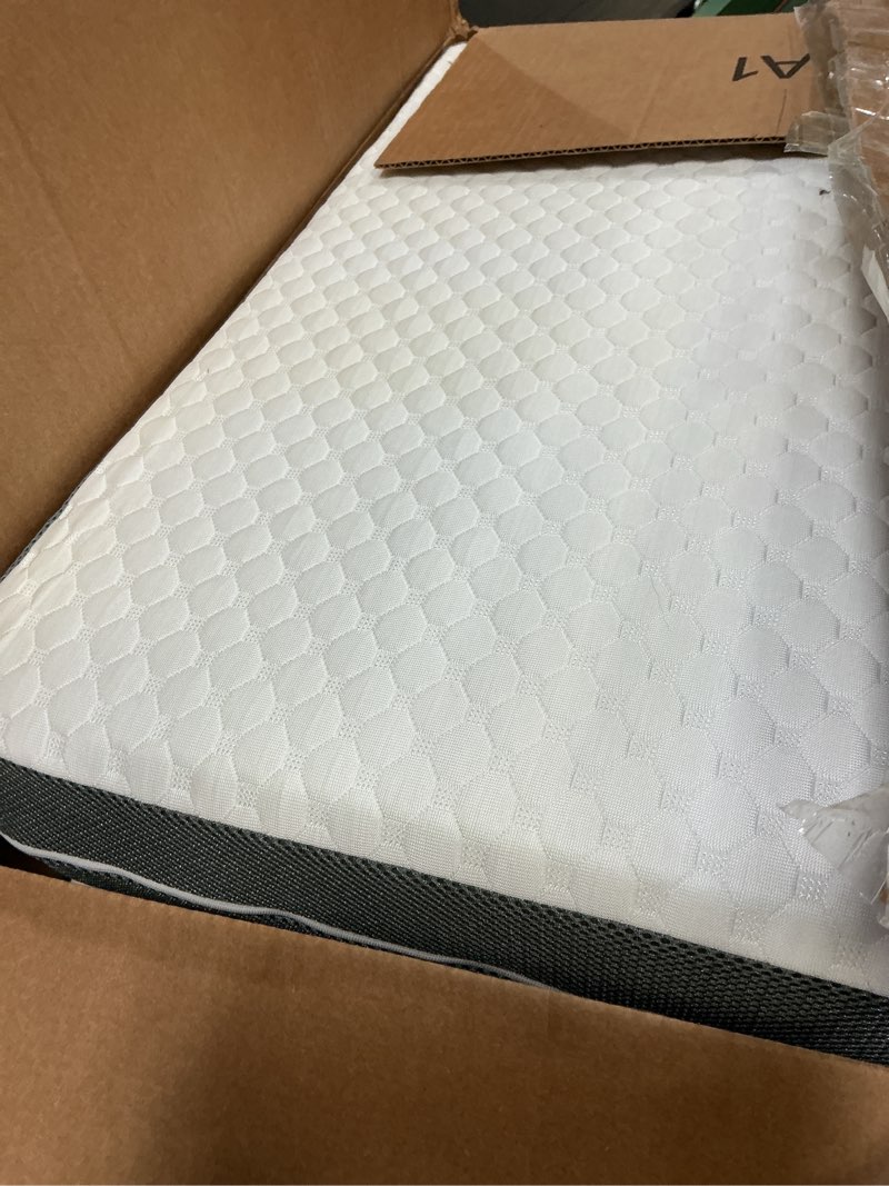 Condition photo showing As Is for hygge hush 52"x28" baby mattresses, cooling baby mattress, baby mattress memory foam, portable ice silk baby mattress with soft removable washable outer cover