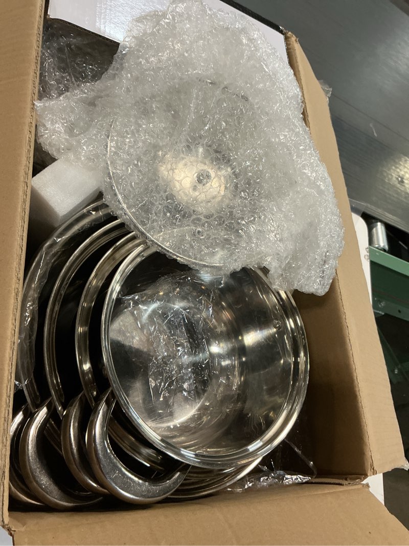 Condition photo showing Good Condition for Stainless Steel Cookware Set - 15 Pieces Pots and Pans Nonstick Pot and Pan Set Includes 1 Frying Pans, 5 Pots, 6 Lids and 3 Utensils, with Stay Cooling Handle, Induction & Oven Safe Silver 15P