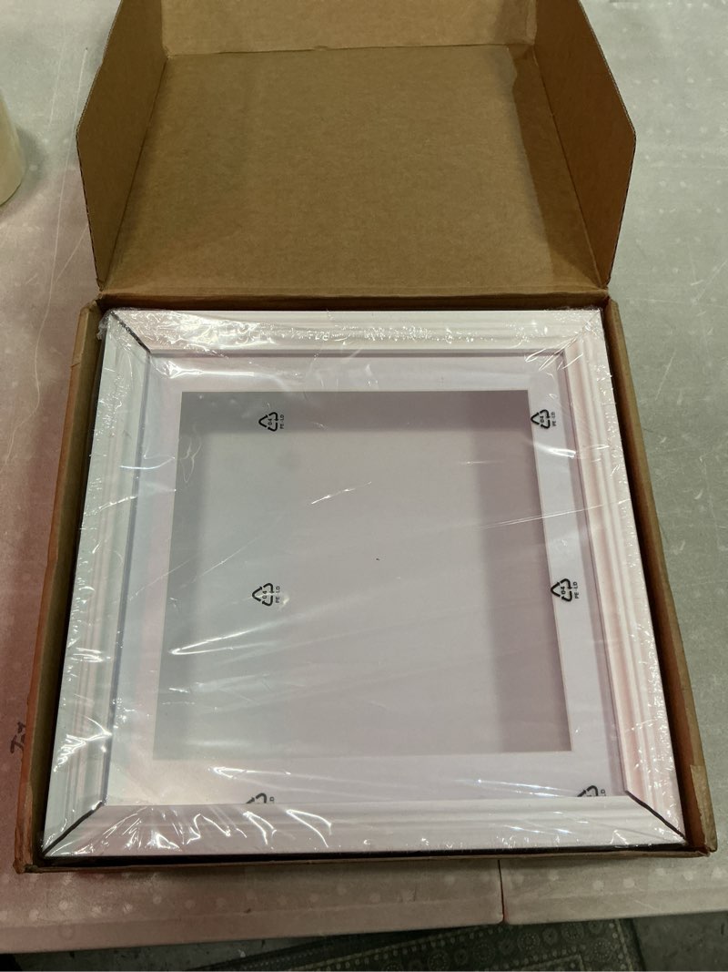 Condition photo showing Good Condition for 10x10 shadow box frame, 3d shadow box display case with european border, memory box for baby handprint & footprint diy hand foot print 3d plaster, collages, collections, mementos(2-inch depth, white)