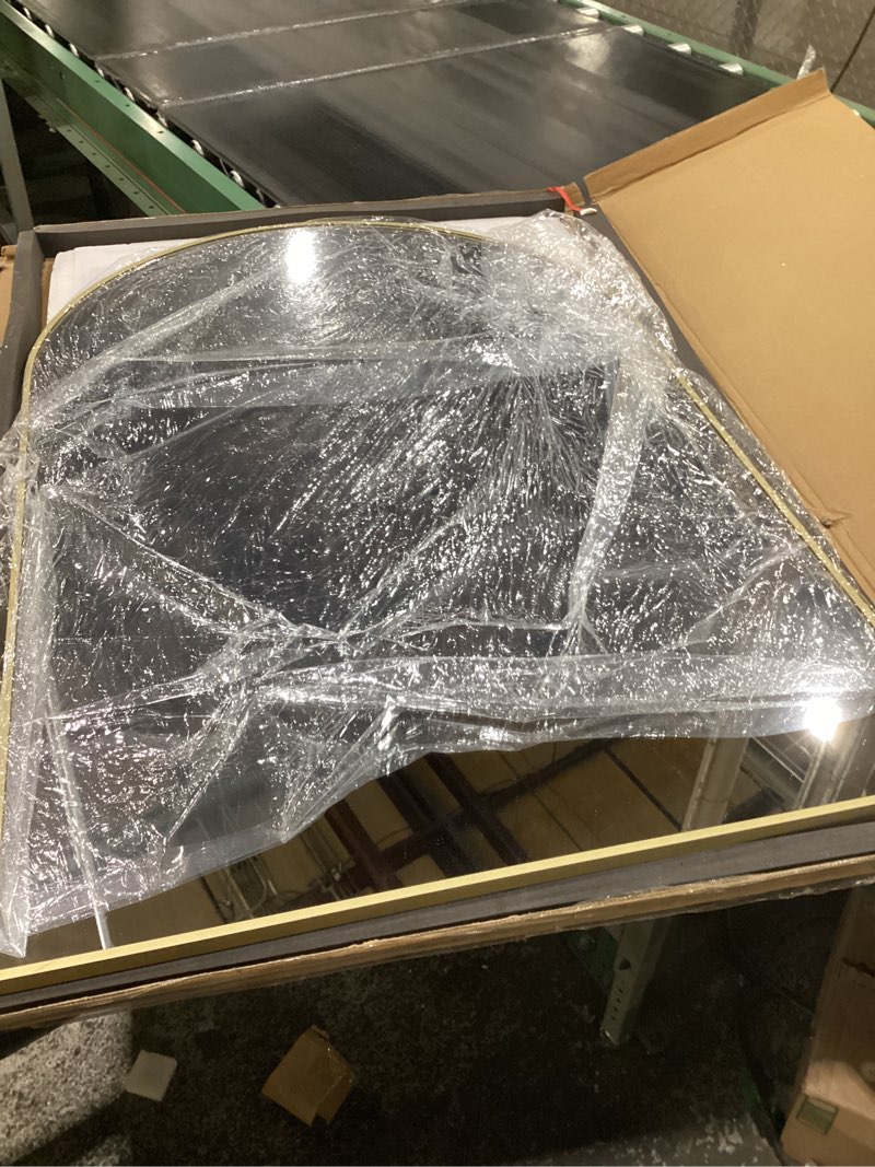 Condition photo showing Good Condition for VooBang Arched Wall Mirror, 24 x 36 inch Arch Bathroom Mirror, Wall Mounted Vanity Mirror with Arch Metal Frame, Modern Bathroom Vanity Mirror for Bedroom, Living Room, Hanging or Leaning, Gold Gold 36"L x 24"W