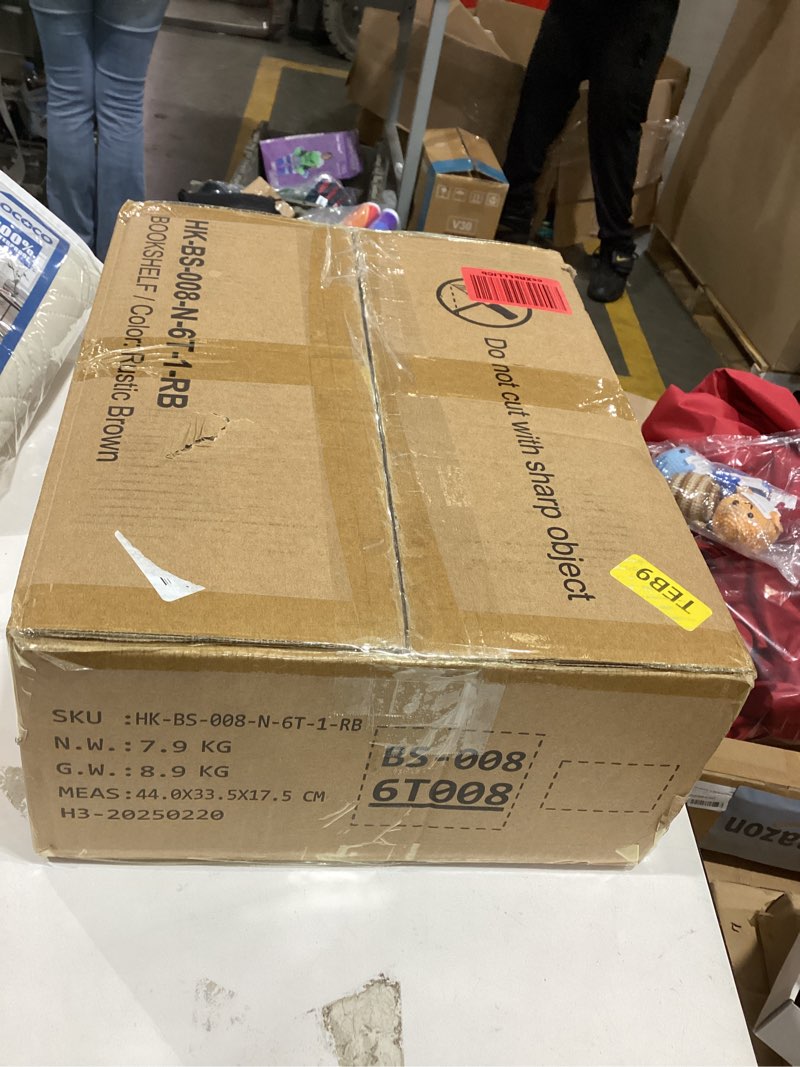 Condition photo showing New/Like New for Furologee 6 Tier Tall Bookshelf, Industrial Narrow Bookcase, Display Standing Shelf Units, Metal and Wood Storage Rack Organizer for Living Room, Home Office, Entryway, Kitchen, Rustic Brown 6 Tier - 15.3"W Rustic Brown