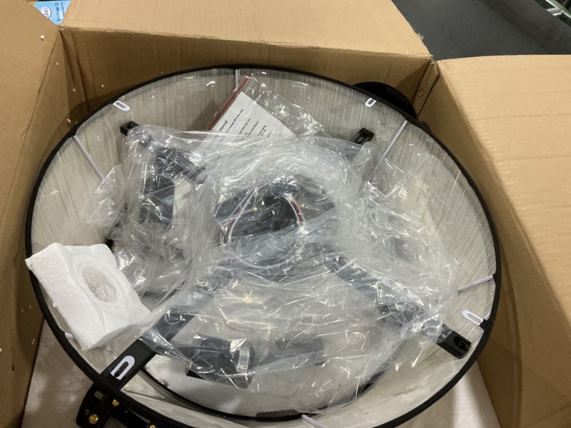 Condition photo showing As Is for 20" Flower Ceiling Fans with Lights and Remote,Boho Chandelier Fan with 6 Speeds,Black Fandelier for Bedroom,Dining Room,Nursery(Timing,Adjustable Height,4-Light)