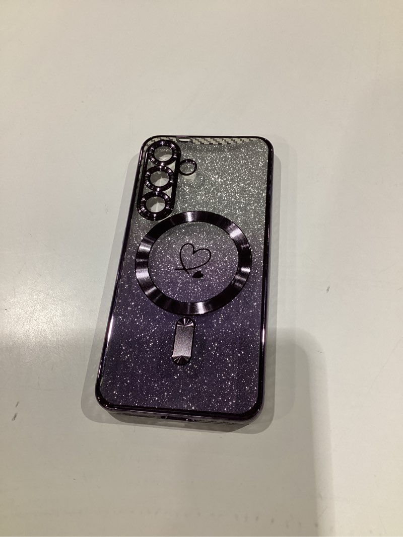 Condition photo showing Good Condition for Bonoma Compatible with Samsung Galaxy S25 Case Support for MagSafe, Plating Heart Glitter Magnetic Case TPU Camera Protection Back Cover for Phone Case -Purple Samsung Galaxy S25 Purple
