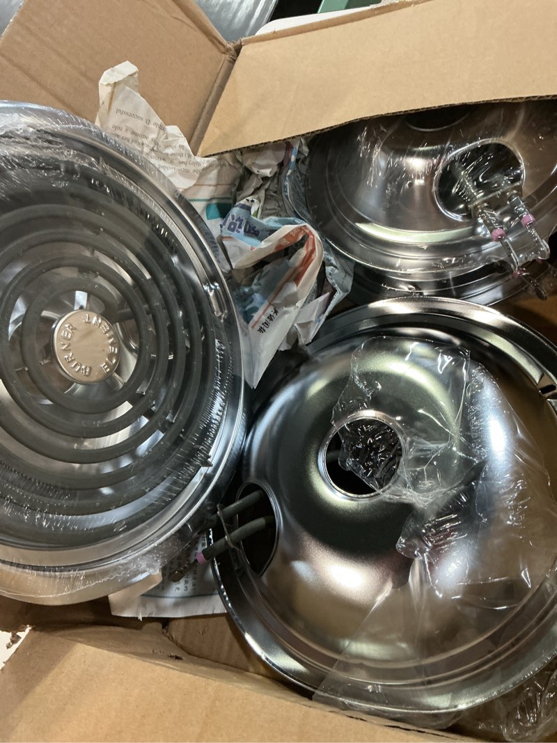Condition photo showing Good Condition for ge drip pans and stove burner element unit set, perfectly fit wb30m1 & wb30m2 -replacement for ge hotpoint stove top burner element&drip pans