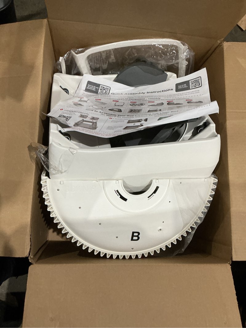 Condition photo showing As Is for automatic cat litter box self cleaning - app control and weight monitoring - ultra-quiet, suitable for medium cats and kittens, safe anti-pinch litter box (assembly required) - white